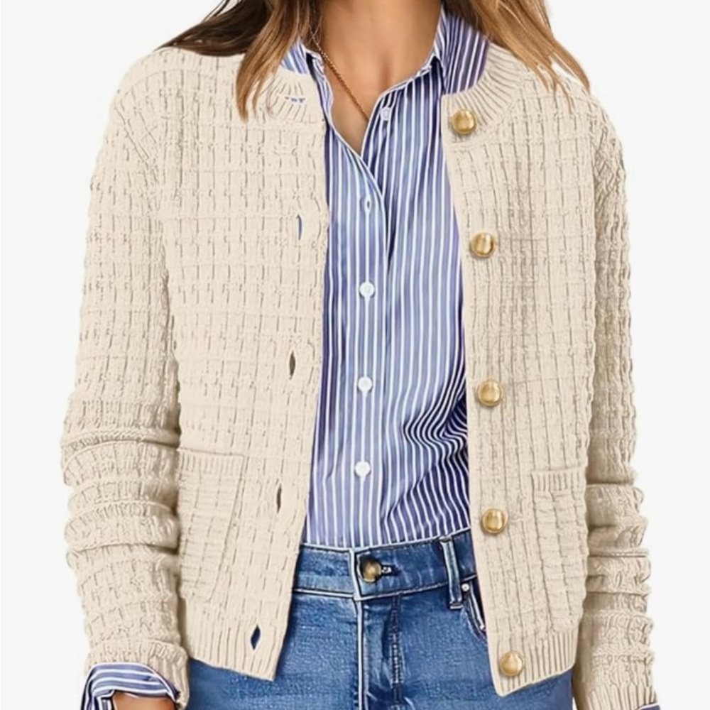Cream Textured Cardigan
